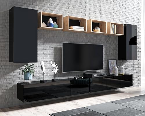 AXLIVING Möbel für Wohnzimmer Kossana 35 Design Goldene Eiche/Schwarz von AXLIVING