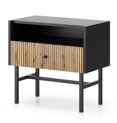 AXLIVING Nachttisch mit Schublade Dinley 55 cm Schwarz mit Eiche-Riffel AXLIVING Nachttisch mit Schublade Dinley 55 cm Schwarz mit Eiche-Riffel von AXLIVING