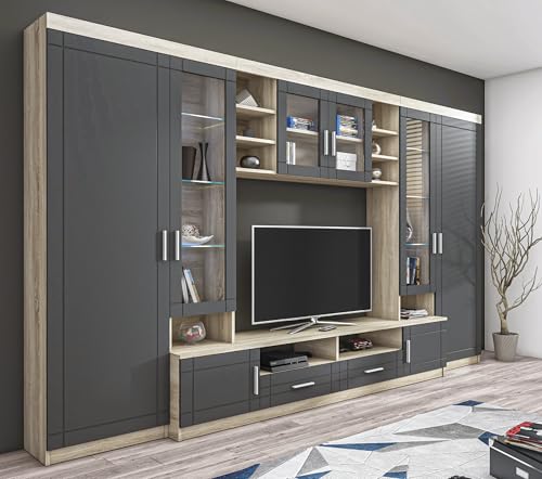 AXLIVING Parisca Wohnwand mit viel Stauraum 340 Sonoma Eiche/Graphit von AXLIVING