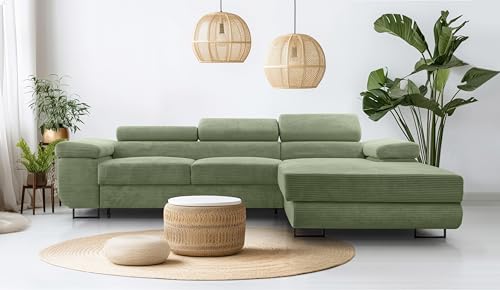 AXLIVING Salbeigrün Cord Couch L Form – Arborio R Wohnlandschaft 280cm von AXLIVING