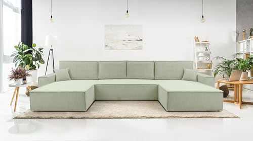 AXLIVING Salbeigrün Sofa U Form mit Schlaffunktion – Cedria U 389cm von AXLIVING