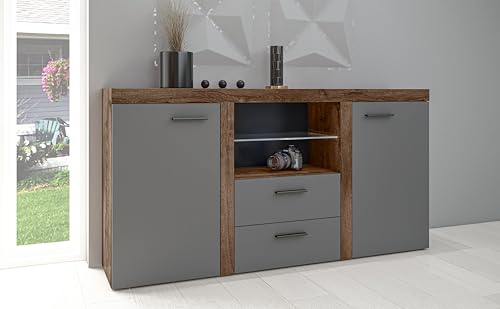 AXLIVING Schubladenschrank Kommode Spacoro 2F2S Eiche Lefkas/Graphit von AXLIVING