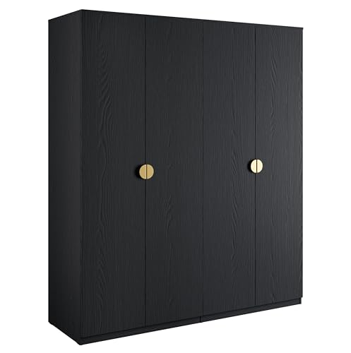 AXLIVING Schwarz Kleiderschrank Brunelli 179 cm 4-türig Gold Griffe AXLIVING Schwarz Kleiderschrank Brunelli 179 cm 4-türig Gold Griffe von AXLIVING