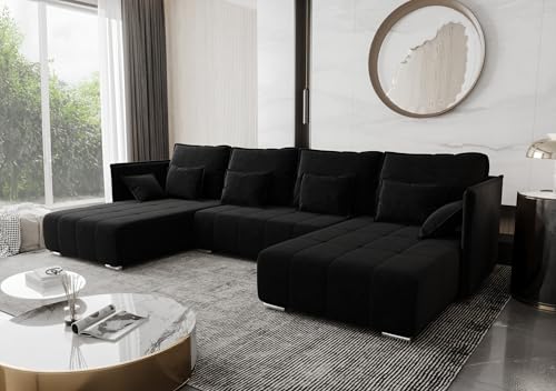 AXLIVING Schwarze Ecksofa mit Schlaffunktion Florinna 345cm U von AXLIVING
