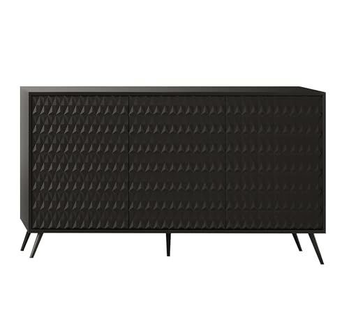 AXLIVING Schwarze Sideboard Delvine 154 cm – strukturiertes Design von AXLIVING