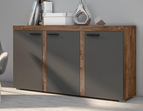AXLIVING Sideboard Wohnzimmer Spacoro 3D Modern Eiche Lefkas/Graphit von AXLIVING