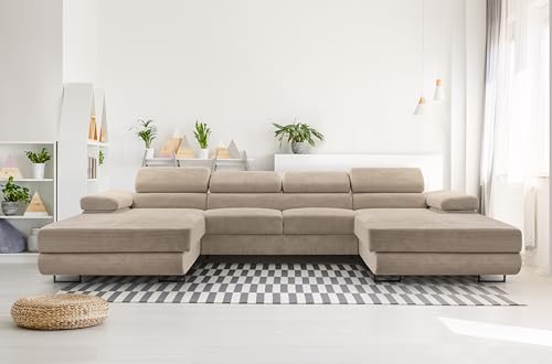 AXLIVING Sofa U Form mit Schlaffunktion – Arborio U 352 cm in Beige von AXLIVING
