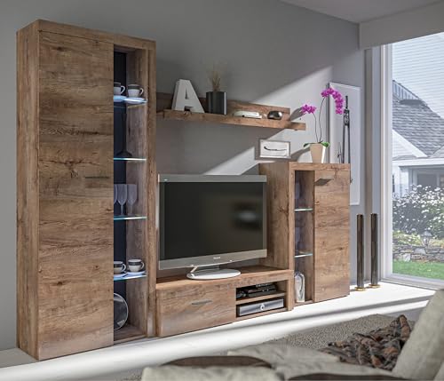 AXLIVING Spacoro Wohnwand Eiche Lefkas Wohnzimmerschrank 270 cm von AXLIVING