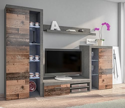 AXLIVING Spacoro Wohnwand grau modern Matera Oldwood 270 cm ohne LED von AXLIVING