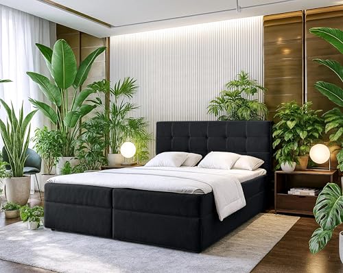 AXLIVING Stauraum Boxspringbett Schwarz 160x200 Geceteni Doppel Bett von AXLIVING