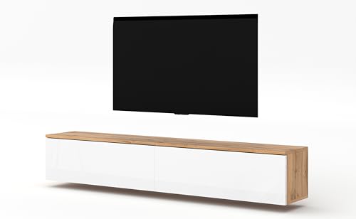 AXLIVING TV Bank Loriano 2x100cm Lowboard Eiche Wotan/weiß Hochglanz von AXLIVING