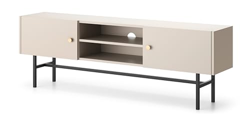 AXLIVING TV Bank beige Dinley – 155 cm Lowboard mit Metallgestell von AXLIVING