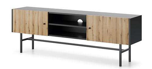 AXLIVING TV Bank schwarz Dinley – 155 cm Lowboard Eiche Modern von AXLIVING