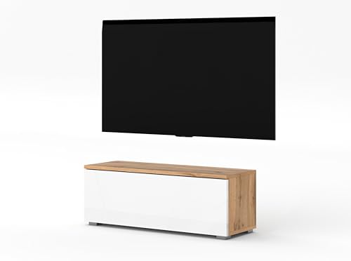 AXLIVING TV Board Loriano 100cm Lowboard Eiche Wotan/weiß Hochglanz von AXLIVING