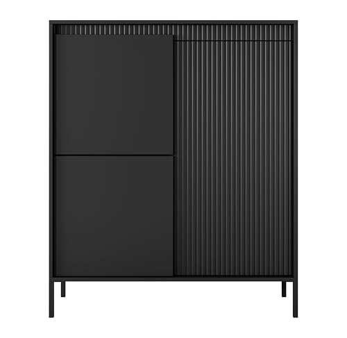 AXLIVING Trentinis 3D Schwarze Highboard modern 103,5 cm, geriffeltes von AXLIVING