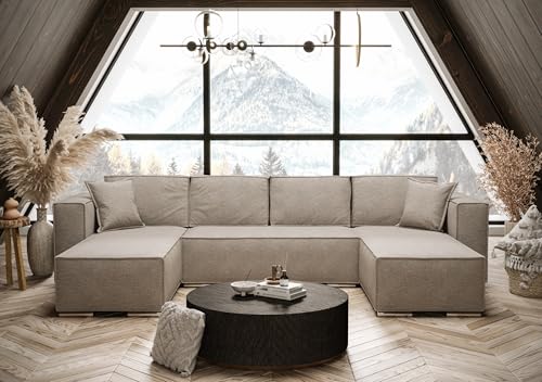 AXLIVING U-Form Ecksofa mit Schlaffunktion Beige Vinoria 327 cm von AXLIVING