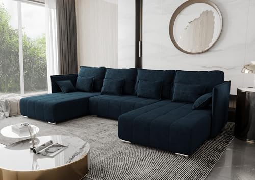 AXLIVING U Form Sofa mit Schlaffunktion Florinna Blau 345cm von AXLIVING