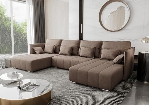 AXLIVING U Form Sofa mit Schlaffunktion Florinna Hellbraun 345cm von AXLIVING