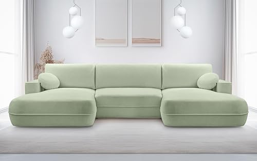 AXLIVING U Form Sofa mit Schlaffunktion Peoni 364 cm breit Salbeigrün von AXLIVING