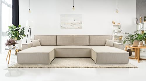 AXLIVING Weiß Sofa U mit Schlaffunktion Cedria U Wohnlandschaft 389 cm von AXLIVING