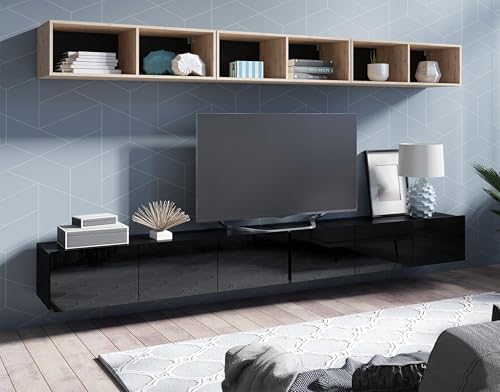 AXLIVING Wohnwand Moder Kossana 33 – 300 cm Goldene Eiche/Schwarz von AXLIVING