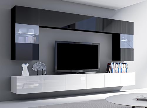 AXLIVING Wohnwand Modern Kossana 1 – 300cm Breite, Schwarz/Weiß AXLIVING Wohnwand Modern Kossana 1 – 300cm Breite, Schwarz/Weiß von AXLIVING