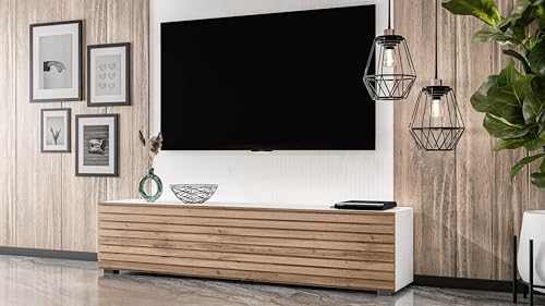 AXLIVING ZIVOLLI TV-Board 160 cm Weiß mit Wotan Lamellenfront von AXLIVING