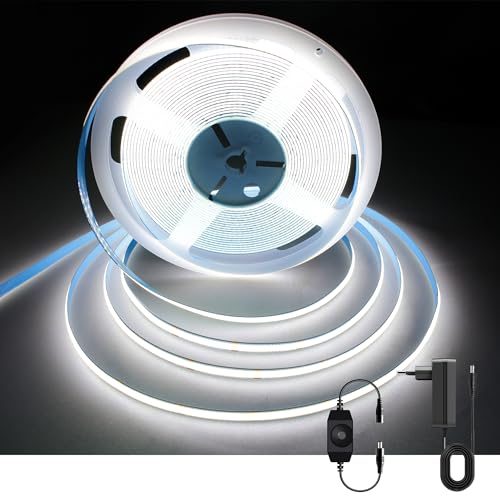 AXMOTUT COB LED Streifen 10m, Kaltweiß 6000K 24V 320LEDs/M CRI90 LED Strip Light, Dimmbar LED Streifen mit Netzteil, für Zuhause Partei deko, DIY Dekoration von AXMOTUT