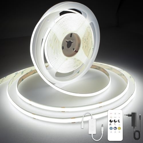 AXMOTUT COB LED Streifen 7.5m, LED Strip Kaltweiß 6000K, LED Lichtband 24V 320LEDs/M, Dimmbar Led Streifen 7.5m mit RF Fernbedienung und Netzteil, CRI90 für Zuhause Partei deko, DIY Dekoration von AXMOTUT