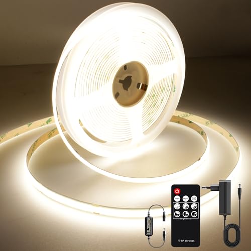 AXMOTUT LED Strip 3m, COB LED Streifen Natürliches Weiß 4000K, LED Lichtband 24V 320LEDs/M, Dimmbar Led Streifen 3m mit RF Fernbedienung und Netzteil, CRI90 für Zuhause Partei deko, DIY Dekoration von AXMOTUT