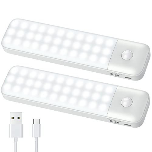 AXNEB 60LED Bewegungsmelder Schrankleuchten,Nachtlicht Schranklicht USB Wiederaufladbar Schrankbeleuchtung LED Kleiderschrank Lampen Küchenlampen Kabinett Sensor Licht für Küche,Treppe,Diele-2 Stück von AXNEB