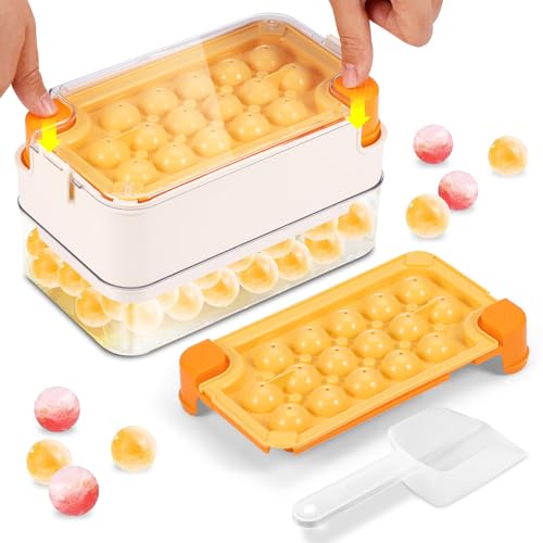 Eiswürfelform mit Deckel und Behälter - 2pcs Eiswürfelbehälter Rund+Eisschaufel+Ice Behälter, Einfach zu Lösende Ice Cube Trays von AXNSATRE