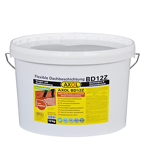 AXOL 1K Flüssigkunststoff Dachsanierung, Dachfarbe Dachbeschichtung zum Abdichten von Eternit-Platten, Faserzement. 12kg Gebinde in ziegelrot von AXOL