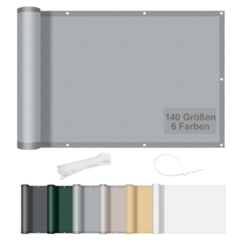 AXT SHADE Benutzerdefinierte Größe Balkon Sichtschutz Wetterfest 1x10m Balkonverkleidung Balkonabdeckung Balkonbespannung Blickdichte Windschutz und UV-Schutz für Balkongeländer-Hellgrau von AXT SHADE