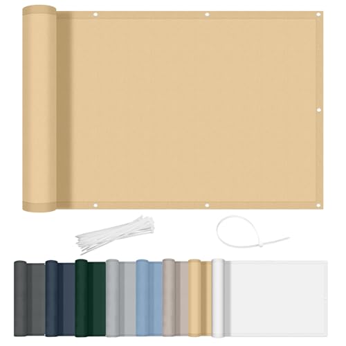AXT SHADE Balkon Sichtschutz Wetterfest 100x600cm Balkonverkleidung Balkonabdeckung Balkonbespannung Blickdichte Windschutz und UV-Schutz mit Kabelbinder für Balkongeländer-Sand von AXT SHADE