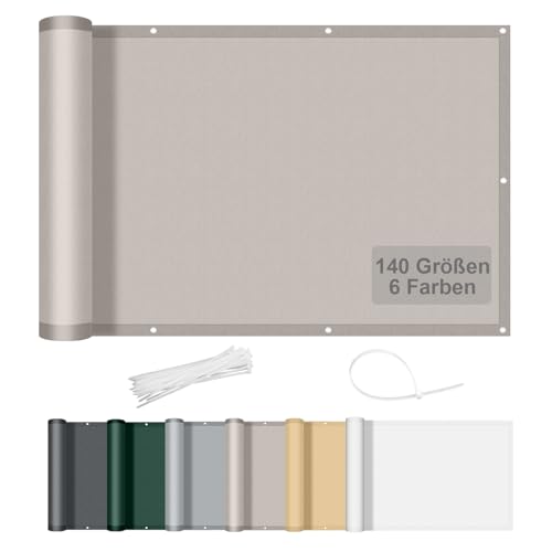 AXT SHADE Benutzerdefinierte Größe Balkon Sichtschutz Wetterfest 0.75x7m Balkonverkleidung Balkonabdeckung Balkonbespannung Blickdichte Windschutz und UV-Schutz für Balkongeländer-Taupe von AXT SHADE