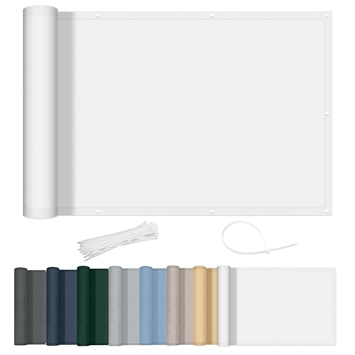 AXT SHADE Balkon Sichtschutz Wetterfest 80x200cm Balkonverkleidung Balkonabdeckung Balkonbespannung Blickdichte Windschutz und UV-Schutz mit Kabelbinder für Balkongeländer-Weiß von AXT SHADE