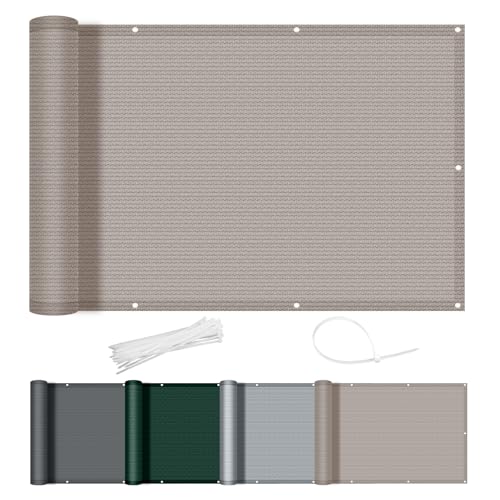 AXT SHADE Balkon Sichtschutz Wetterfest 80x300cm HDPE Balkonverkleidung Balkonabdeckung Balkonbespannung Blickdichte Windschutz und UV-Schutz mit Kabelbinder für Balkongeländer-Taupe von AXT SHADE