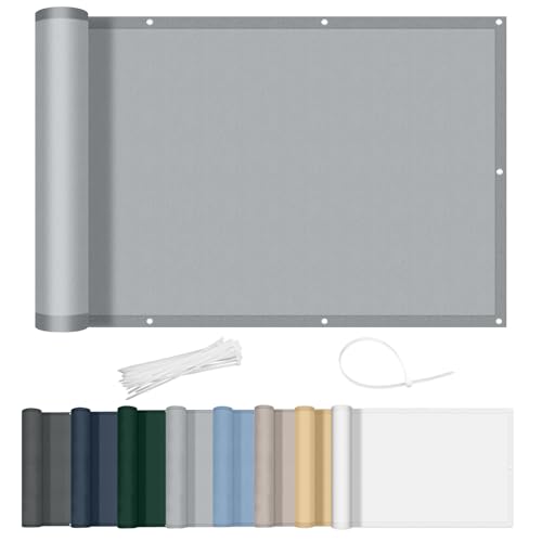 AXT SHADE Balkon Sichtschutz Wetterfest 90x200cm Balkonverkleidung Balkonabdeckung Balkonbespannung Blickdichte Windschutz und UV-Schutz mit Kabelbinder für Balkongeländer-Hellgrau von AXT SHADE