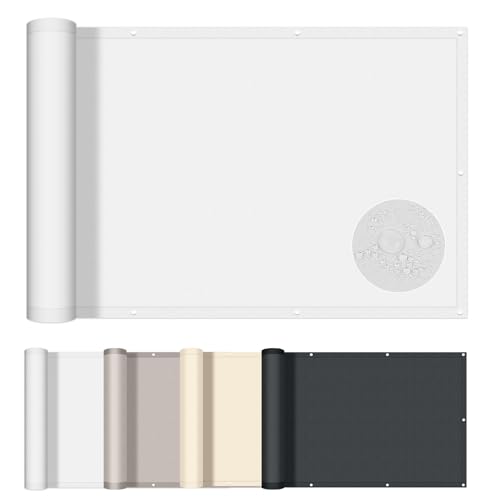 AXT SHADE Balkon Sichtschutz Wetterfest 90x300cm Balkonverkleidung Balkonabdeckung Balkonbespannung Blickdichte UV-Schutz und Windschutz mit Kabelbinder für Balkongeländer-Weiß von AXT SHADE