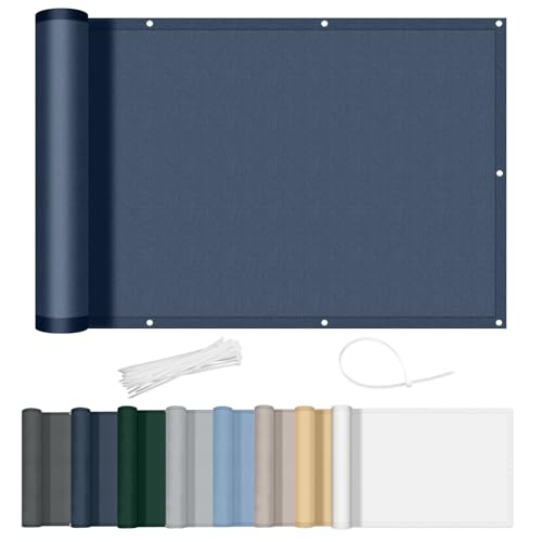 AXT SHADE Balkon Sichtschutz Wetterfest 90x600cm Balkonverkleidung Balkonabdeckung Balkonbespannung Blickdichte Windschutz und UV-Schutz mit Kabelbinder für Balkongeländer-Dunkelblau von AXT SHADE