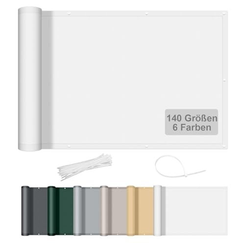 AXT SHADE Benutzerdefinierte Größe Balkon Sichtschutz Wetterfest 0.55x10m Balkonverkleidung Balkonabdeckung Balkonbespannung Blickdichte Windschutz und UV-Schutz für Balkongeländer-Weiß von AXT SHADE