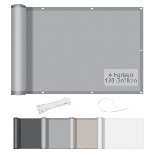 AXT SHADE Benutzerdefinierte Größe Balkon Sichtschutz Wetterfest 110x700cm Balkonverkleidung Balkonabdeckung Balkonbespannung Blickdichte Windschutz und UV-Schutz für Balkon-Hellgrau von AXT SHADE