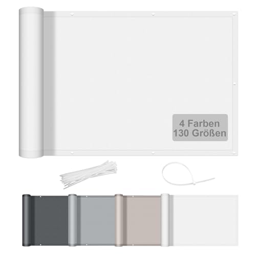 AXT SHADE Benutzerdefinierte Größe Balkon Sichtschutz Wetterfest 130x300cm Balkonverkleidung Balkonabdeckung Balkonbespannung Blickdichte Windschutz und UV-Schutz für Balkon-Weiß von AXT SHADE