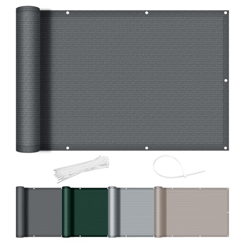 AXT SHADE Balkon Sichtschutz Wetterfest 90x600cm HDPE Balkonverkleidung Balkonabdeckung Balkonbespannung Blickdichte Windschutz und UV-Schutz mit Kabelbinder für Balkongeländer-Anthrazit von AXT SHADE