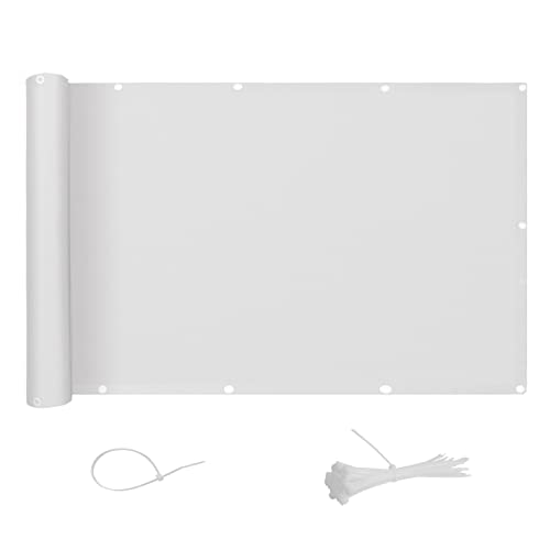 AXT SHADE Balkon Sichtschutz Wetterfest 75x600cm Balkonverkleidung Balkonabdeckung Balkonbespannung Blickdichte Windschutz und UV-Schutz mit Kabelbinder für Balkongeländer-Weiß von AXT SHADE