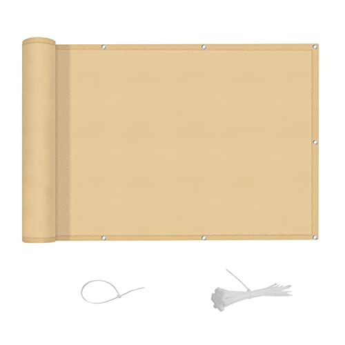 AXT SHADE Balkon Sichtschutz Wetterfest 90x300cm Balkonverkleidung Balkonabdeckung Balkonbespannung Blickdichte Windschutz und UV-Schutz mit Kabelbinder für Balkongeländer-Sand von AXT SHADE