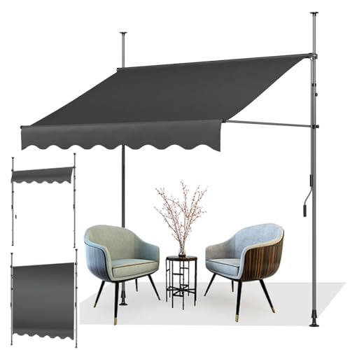 Klemmmarkise 250cm Breit mit Handkurbel, Balkonmarkise Ohne Bohren, Markise Balkon UV-beständig Höhenverstellbar Wasserdicht & Sonnenschutz für Balkon Terrasse Garten-Grau von AXT SHADE