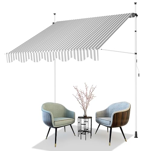 AXT SHADE Klemmmarkise 300cm Breit mit Handkurbel, Markise Balkon Ohne Bohren, Balkonmarkise UV-beständig Höhenverstellbar Wasserdicht & Sonnenschutz für Balkon Terrasse Garten-Grau-Weiß von AXT SHADE