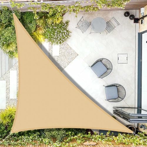 AXT SHADE Sonnensegel Wasserdicht Dreieck Rechtwinklig 4x4x5,65m Wetterschutz Sonnenschutz PES Polyester mit UV Schutz für Terrasse Balkon Garten-Sand(Wir Machen Sondergrößen) von AXT SHADE